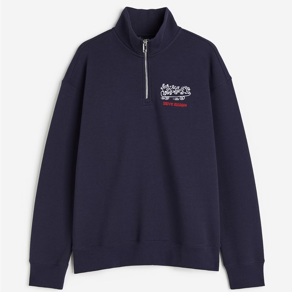 Keith Herring Quarterzip Navy Blue Half-Zip Sweater